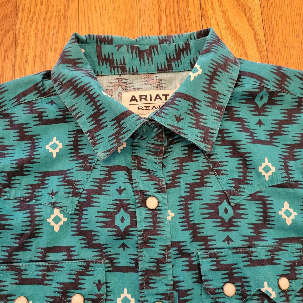 Ariat‎ Girls Real Mesa Snap LS Shirt Turquoise Southwestern L 12 Rodeo Cowgirl - Picture 11 of 11
